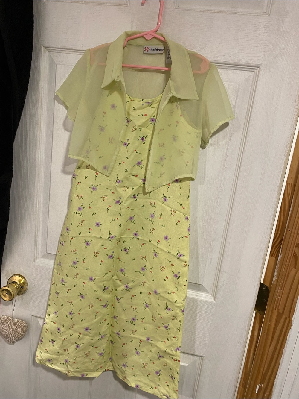 Light Green Floral Girls Dress with Sheer Overlay
